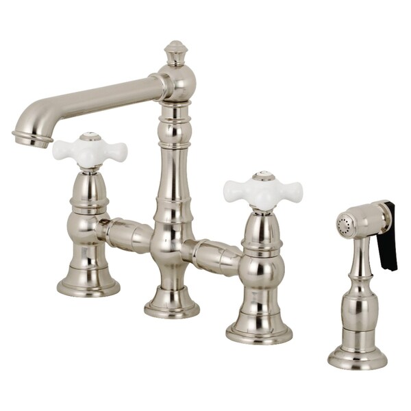 KS7278PXBS English Country 8" Bridge Kitchen Faucet W/ Sprayer, Nickel